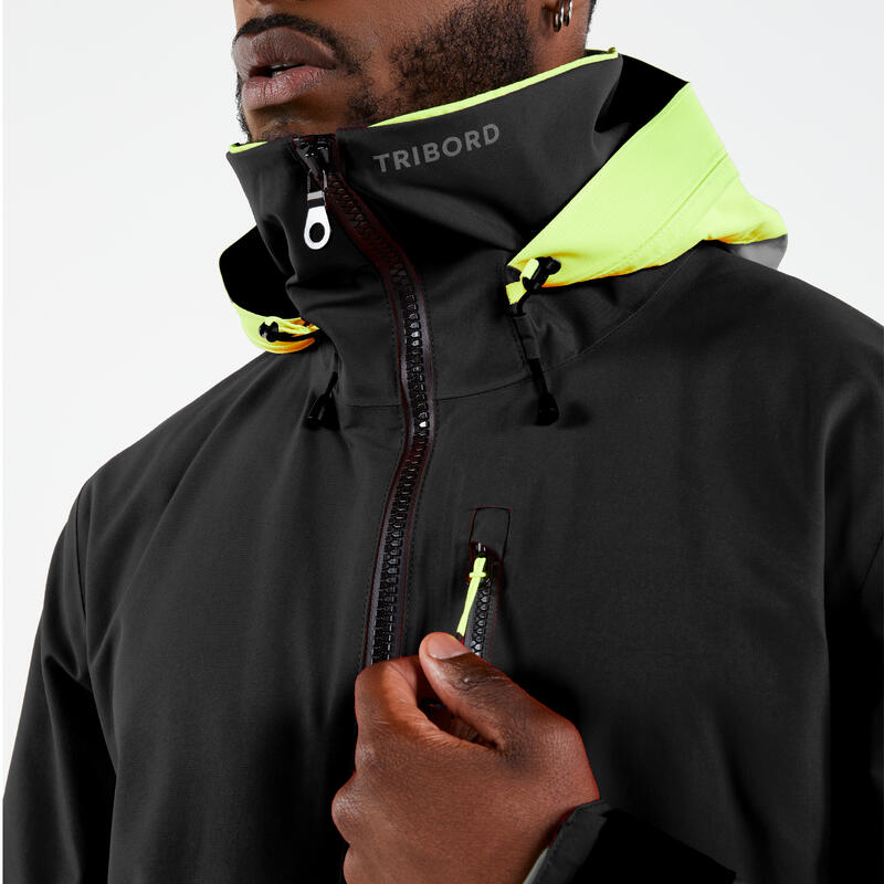 Veste de quart imperméable et coupe vent, homme, 500, noir / jaune fluo